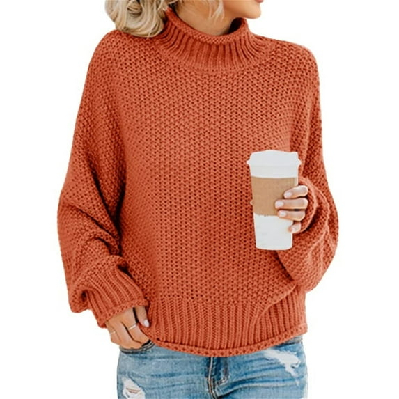 Fall Winter Women Long Sleeve Cable Knit Sweater Batwing Turtleneck Pullover