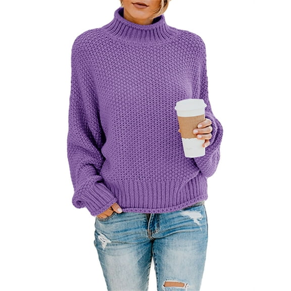 Fall Winter Women Long Sleeve Cable Knit Sweater Batwing Turtleneck Pullover