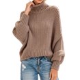 thumbnail image 1 of Fall Winter Women Long Sleeve Cable Knit Sweater Batwing Turtleneck Pullover, 1 of 6