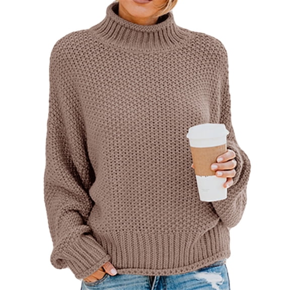 Fall Winter Women Long Sleeve Cable Knit Sweater Batwing Turtleneck Pullover