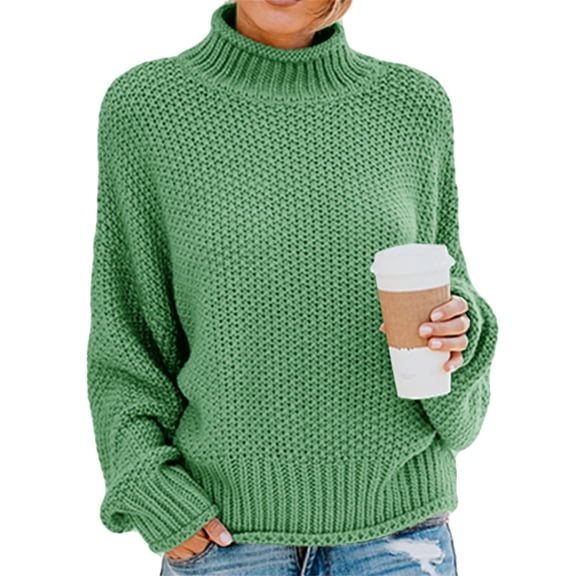 Fall Winter Women Long Sleeve Cable Knit Sweater Batwing Turtleneck Pullover