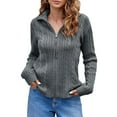 thumbnail image 1 of Long Sleeve Women Vintage Cable Knit Cardigan Zip Up Collared Sweater Coat, 1 of 6