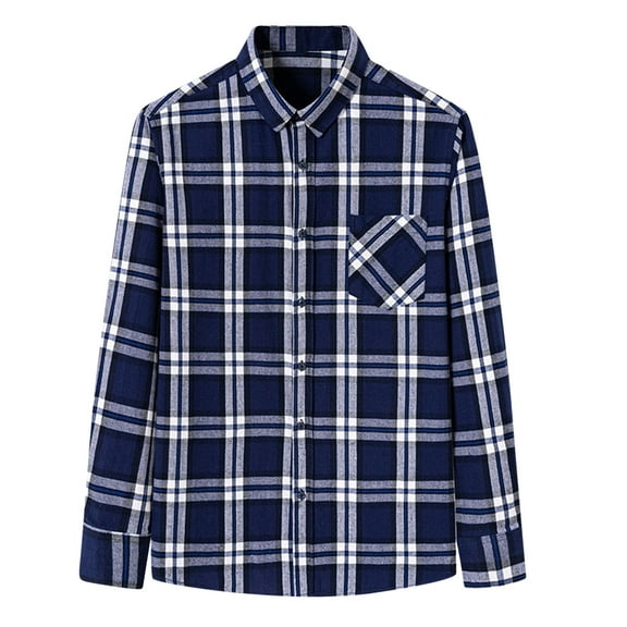 Long Sleeve Work Shirts for Men Regular Fit Casual Checkered Buffalo Plaid Shirt for Spring and Autumn Dark Blue S