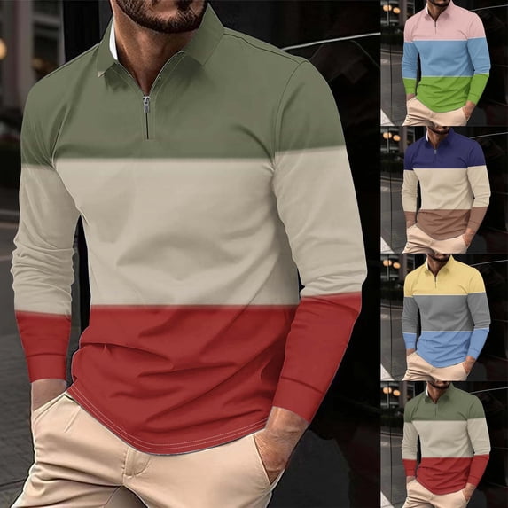 Long Sleeve Workoushirts Men Casual Turn-Down Collar Printing Pullover Fitness Sports Long Sleeves T Shirt Blouse Army Green Xl