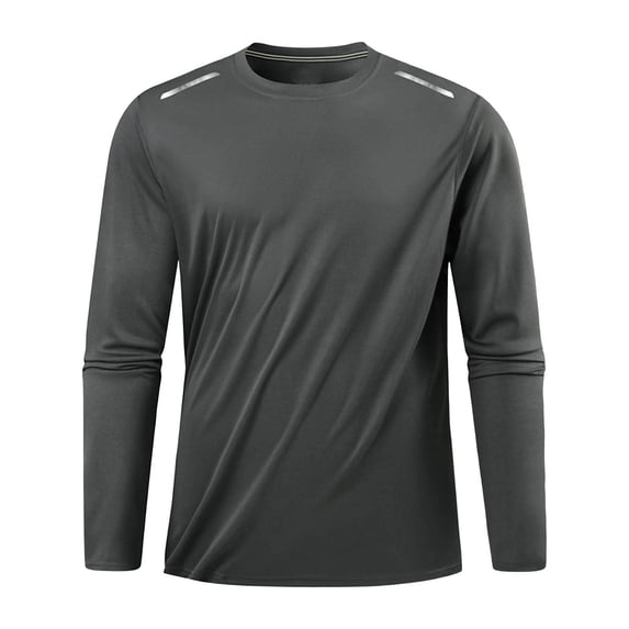Long Sleeve Workout Shirts for Men Crewneck Athletic Running Gym Tops Quick Dry Moisture Wicking T-shirts, Dark Gray XL