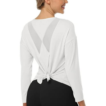 Long Sleeve Workout Shirts for Women Tie Back Breathable Sports Tops