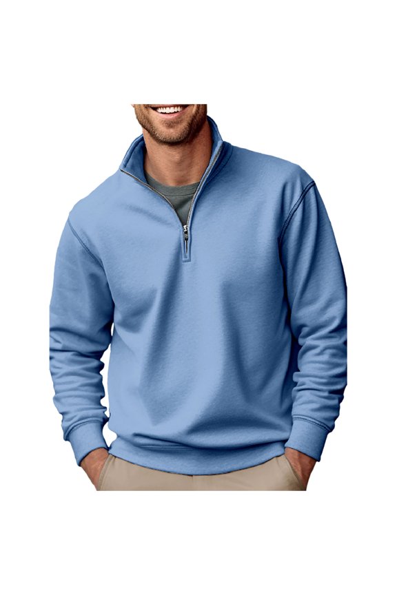 Long Sleeve Workout Tops for Men Moisture Wicking Lightweight Go|f Shirts Casual Collared Shirt Washed Hoodless Sweatshirt (Blue-a, S)