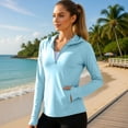 thumbnail image 1 of Long Sleeve Workout Tops for Women Half Zipper UPF 50+ Sun Protection Hoodie with Pockets Lightweight Outdoor Hiking Running Pullover, 1 of 7