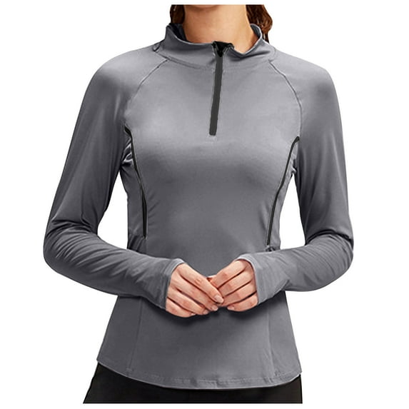 Long Sleeve Workout Tops for Women Stretch Yoga Blouse 1/4 Zipper Slim Fit Tight Shirt Gym Athletic Running Sportswear