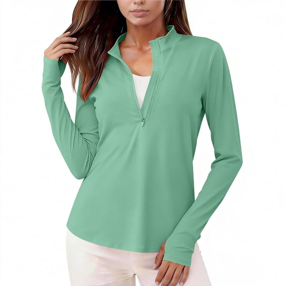 Long Sleeve Workout Tops for Women UPF 50+ Sun Protection Shirts Half Zip Quick Dry Athletic Running Hiking Golf