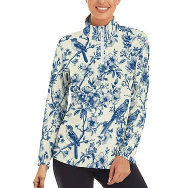 Long Sleeve Workout Tops for Women Vintage Floral Birds Breathable Athletic Slim Fit Gym Tops, Workout Shirt for Yoga Running