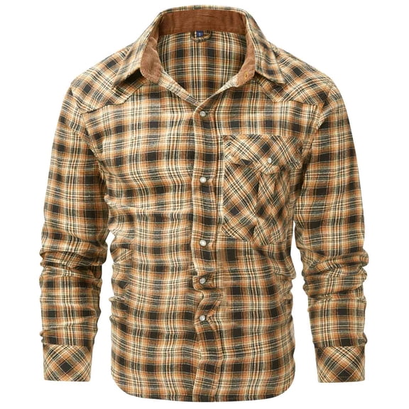 Long Sleeve for Men Men's Flannel Shirts Long Sleeve Plaid Checkered Brushed Casual Western Cowboy Pearl Snap Shirt