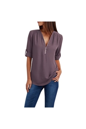 Long Sleeve Shirts For Women Fall Clothes Women Zipper Button Long Sleeves Loose Chiffon Shirt Clothing Womens Tops