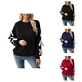 thumbnail image 1 of Long Sleeve with Bows Cute Sweatshirts for Women 2025 Fall Winter Casual Crewneck Sweatshirt Pullover Tops, 1 of 7