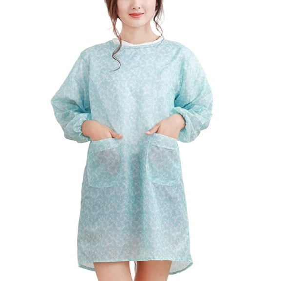 Long-Sleeved Apron Blue， Long Sleeve Aprons for Women Cooking Garden Apron Adult Smock Women Floral Long Sleeve Kitchen Cooking Baking Apron Working Smock