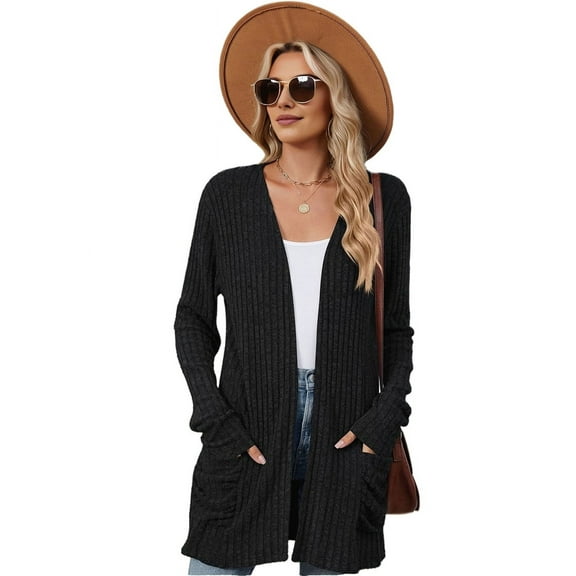 Long-Sleeved Knitted Cardigan Black L