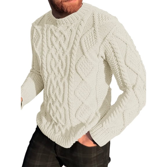 Long Sleeved Men Fall Winter Cable Knit Sweater Warm Pullover Jumper