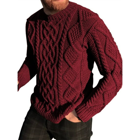 Long Sleeved Men Fall Winter Cable Knit Sweater Warm Pullover Jumper