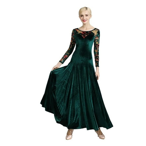 Long Sleeved Modern Dance Dress Women's Ballroom Dance Dress Waltz Dance Costume