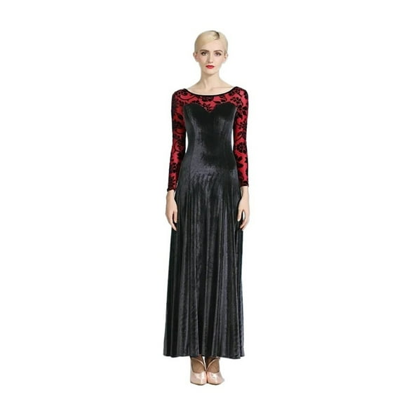 Long Sleeved Modern Dance Dress Women's Ballroom Dance Dress Waltz Dance Costume