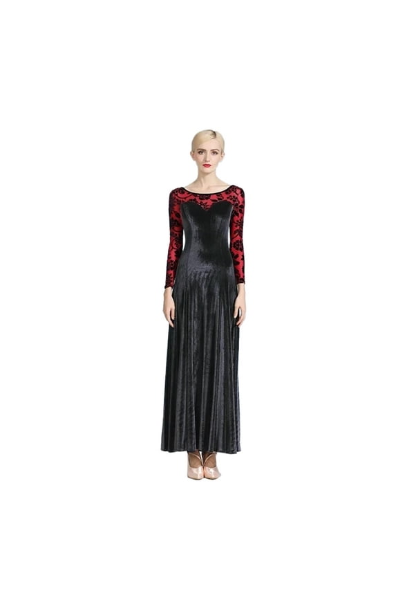 Long Sleeved Modern Dance Dress Women's Ballroom Dance Dress Waltz Dance Costume