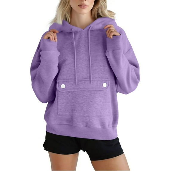 Long Sleeved Pullover Hooded Fall Winter Solid ColorWorkout Long Sleeve Hoodied Tops Pullover Blouse with Pocket