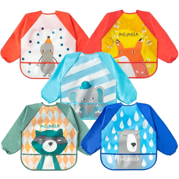 GROBRO7 Long-Sleeved Waterproof Smock for Children, 5-Pack