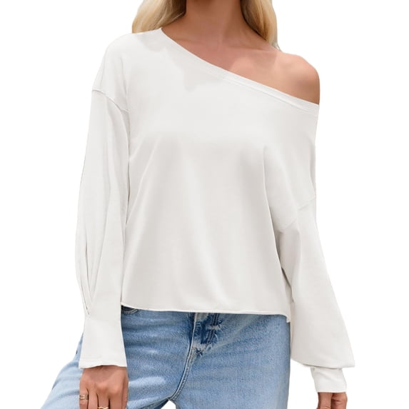 Long Sleeved Solid Color Women Crew Neck Oversize Loose Crop Tops Shirt