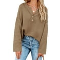 thumbnail image 1 of Long Sleeved Spring Autumn Women Henley Button Sweater, 1 of 4