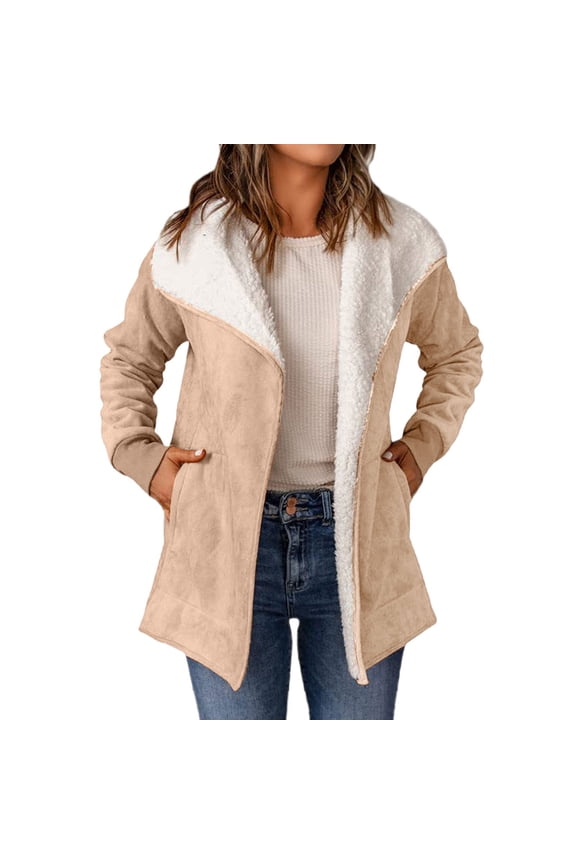Long Sleeved Suede Lambswool Warm Coat For Women