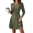 thumbnail image 1 of Long-Sleeved Sweater Dress, Autumn Dress, Round Neck, High Waist, Slim Dress, Women'S Casual Dress Army Green M, 1 of 9