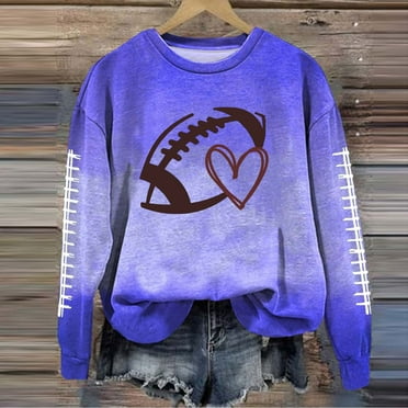 Long Sleeved Sweatshirt For Women Casual Print Tops Round Neck Loose Fit Pullover Sweatshirt Tops Blue XXL