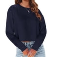thumbnail image 1 of Long Sleeved Women Cropped T-Shirts Round Neck Drop Shoulder Crop Solid Casual Crop Tops, 1 of 3