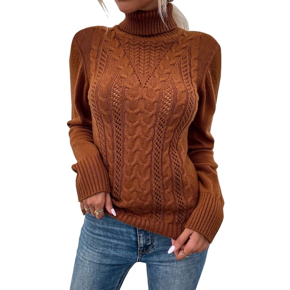 Long Sleeved Women Fall Winter Turtleneck Slim Sweater Solid Casual Knit Pullovers