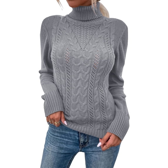 Long Sleeved Women Fall Winter Turtleneck Slim Sweater Solid Casual Knit Pullovers