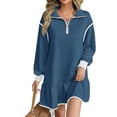 thumbnail image 1 of Long Sleeved Women Patchwork Quarter Zipper Loose Ruffle Sweatshirt Dress, 1 of 5