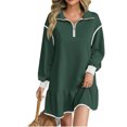 thumbnail image 1 of Long Sleeved Women Patchwork Quarter Zipper Loose Ruffle Sweatshirt Dress, 1 of 5