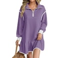 thumbnail image 1 of Long Sleeved Women Patchwork Quarter Zipper Loose Ruffle Sweatshirt Dress, 1 of 5