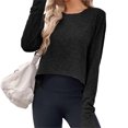 thumbnail image 1 of Long Sleeved Women Solid Athletic Crop Shirt Tee, 1 of 7