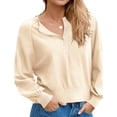thumbnail image 1 of Long Sleeved Women Solid Color Button Down Casual Henley Sweater Knit Pullover, 1 of 6