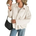 thumbnail image 1 of Long Sleeved Women Spring Fall Faux Suede Bomber Jackets Turn-down Collar Casual Lapel Zipper Jacket, 1 of 7