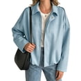 thumbnail image 1 of Long Sleeved Women Spring Fall Faux Suede Bomber Jackets Turn-down Collar Casual Lapel Zipper Jacket, 1 of 8