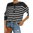 thumbnail image 1 of Long Sleeved Women Stripd Print Casual Knit Sweater Pullover, 1 of 4