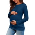 thumbnail image 1 of Long Sleeved Women's Casual Comfort Solid Stretch Maternity Tops Side Button and Ruched Waist Top Maternity T-Shirt, 1 of 2
