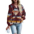 thumbnail image 1 of Long Sleeved Womens Aztec Half Zip Up Hoodies Sweatshirt Casual Oversized Ethnic Tribal Hooded Pullover Shirt Top, 1 of 6