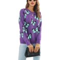 thumbnail image 1 of Long Sleeves Butterflies Sweater Crew Neck Stretch Neckline Fashionable Acrylic Women Knit Sweater for Office Work Purple Sweater Blue Butterflies M, 1 of 6