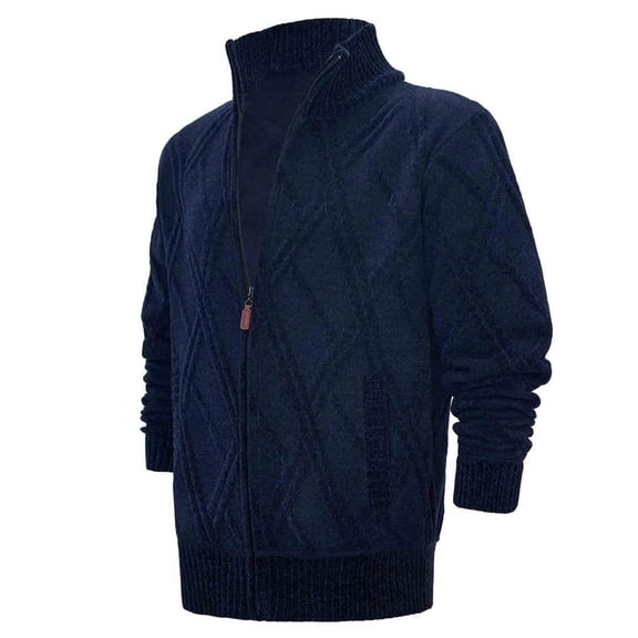 Long Sleeves Cardigan for Men Casual Stand Collar Sweaters with Pockets for Casual and Formal Outfits Navy M