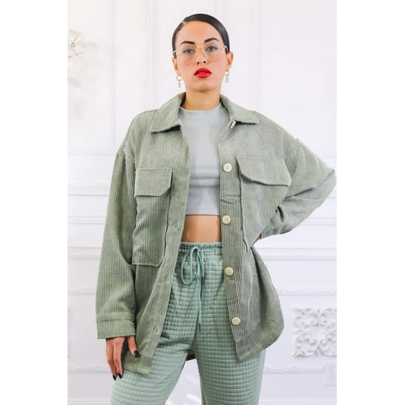 Long Sleeves Corduroy Button Down Cardigan