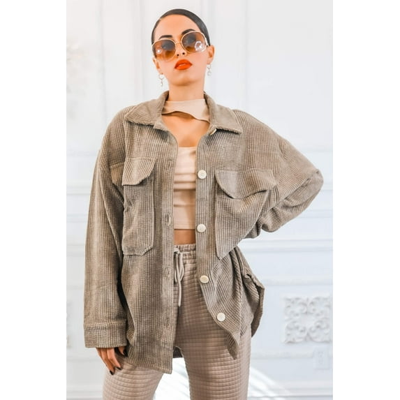 Long Sleeves Corduroy Button Down Cardigan