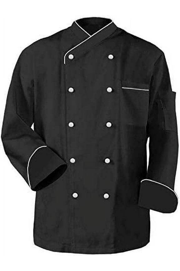 Long Sleeves Men Women Chef Coat Jacket Uniform Unisex for Food Service, Caterers, Bakers and Culinary Professional (Black, X-Small)